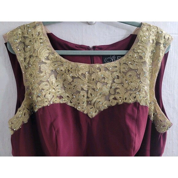Alex Evenings Women's Plus 20W Wine Gold Lace Beaded Formal Gown NWT Black Tie - Picture 2 of 9